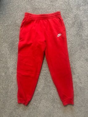 Nike Red Kids Fleece Joggers with White Swoosh